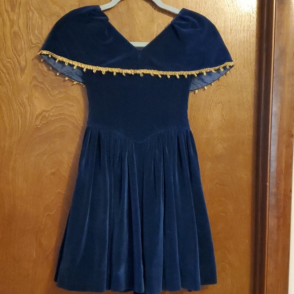Vintage Blue Velvet Princess Dress Girls s/m